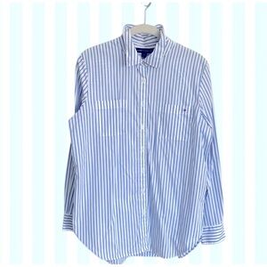 Tommy Hilfiger Blue and White Striped Casual Boyfriend Shirt Sz M